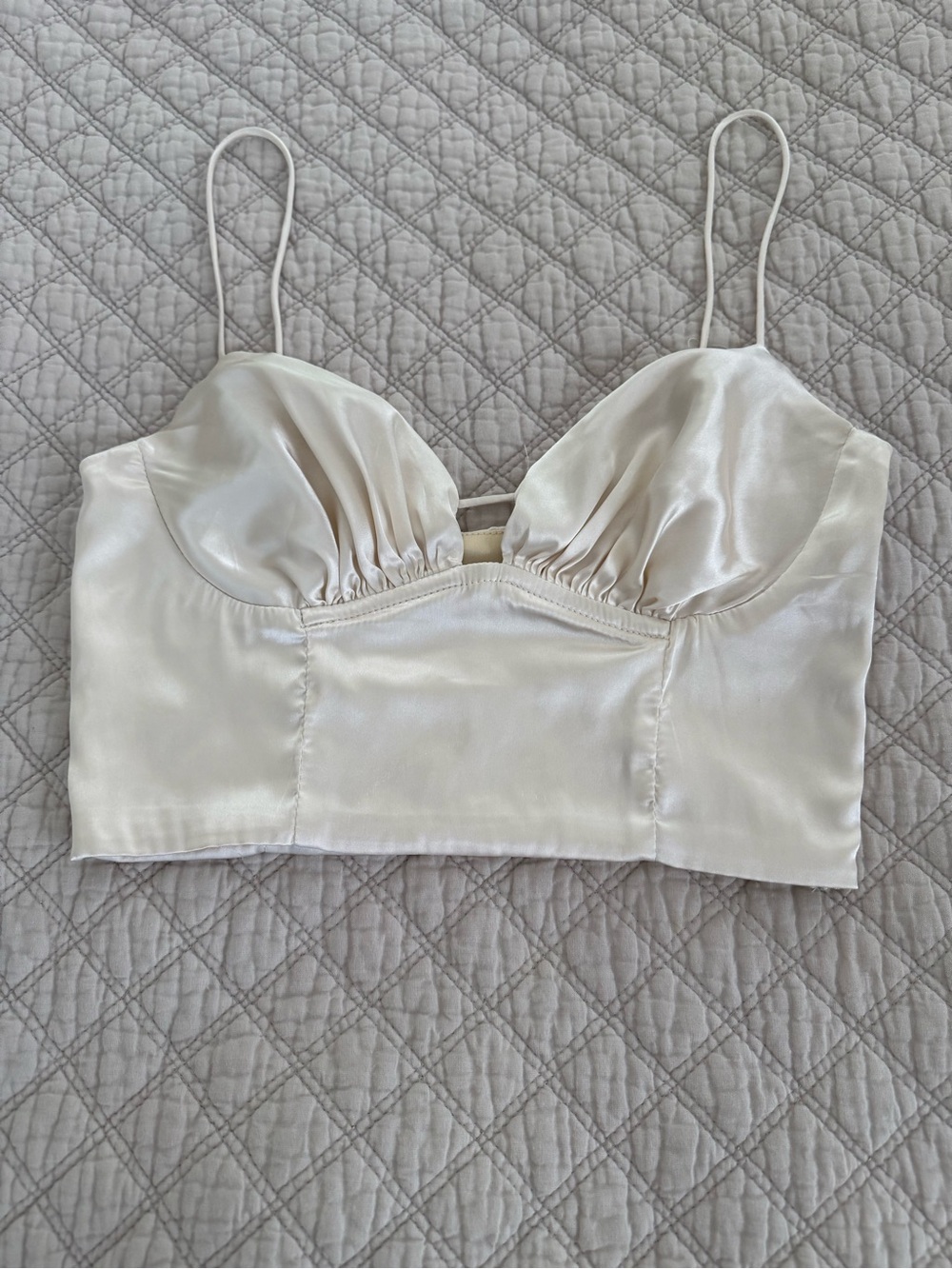 Satin Ivory Crop Cami Top with Spaghetti Straps